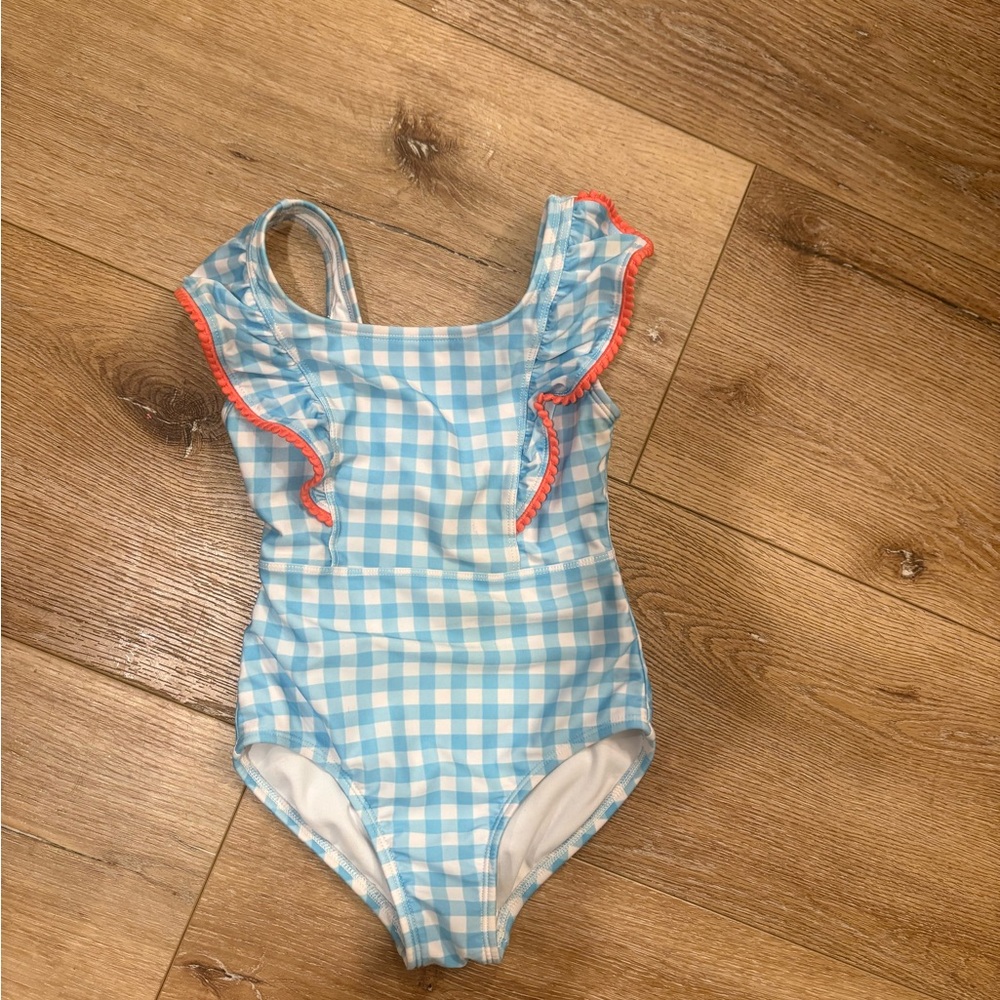 Cat and Jack Girls XS 4/5 Blue Checkered Kids Swimwear